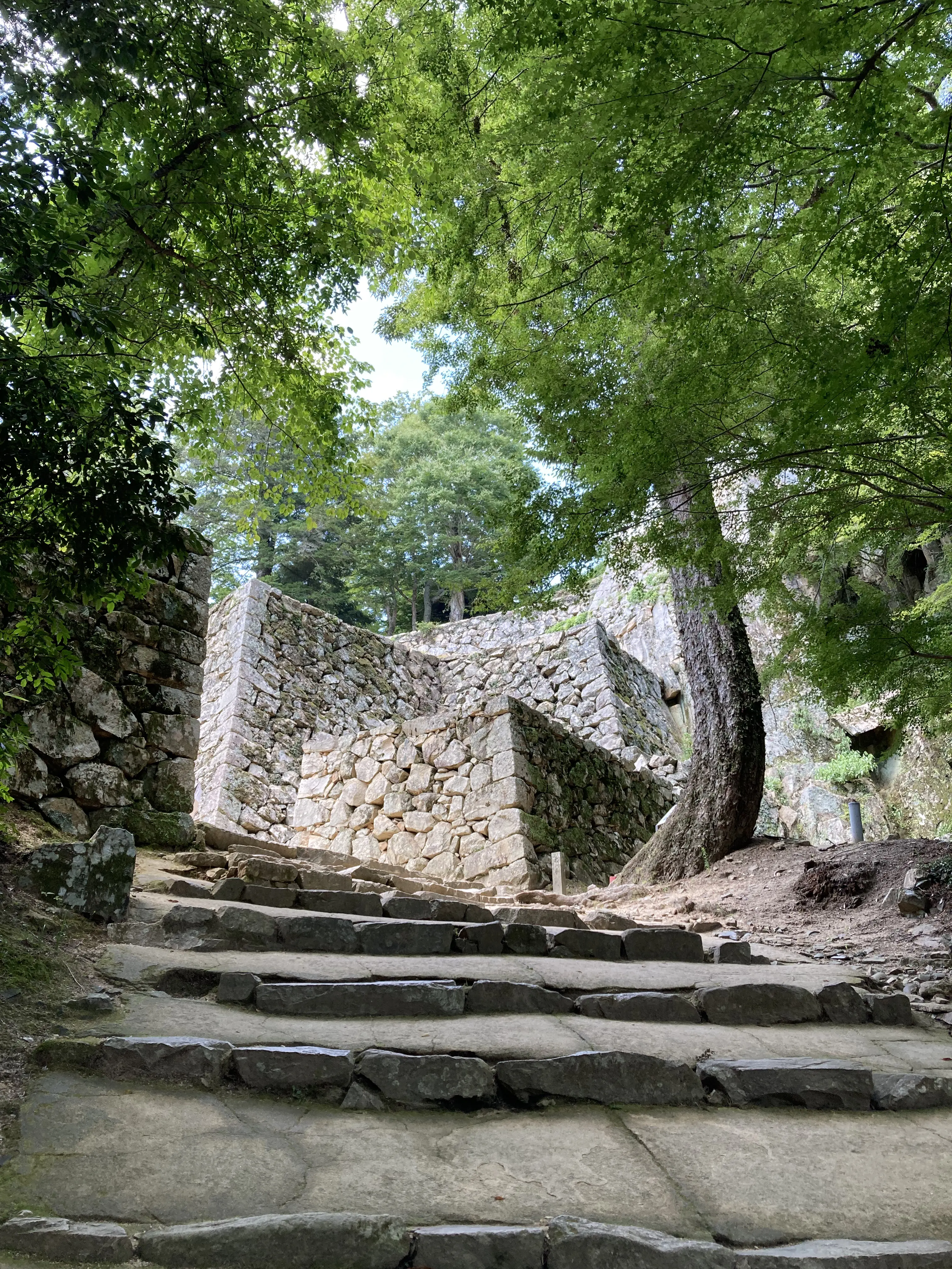 備中松山城の天守と石垣。山の稜線にのる天空の山城。