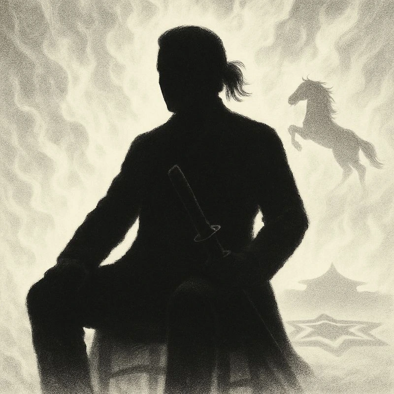 雪が降り積もる星形の要塞・五稜郭。夜の白い稜線に火花が散り、土方歳三が刃を握って前を見据える、ダークでシネマティックなカバー画像。