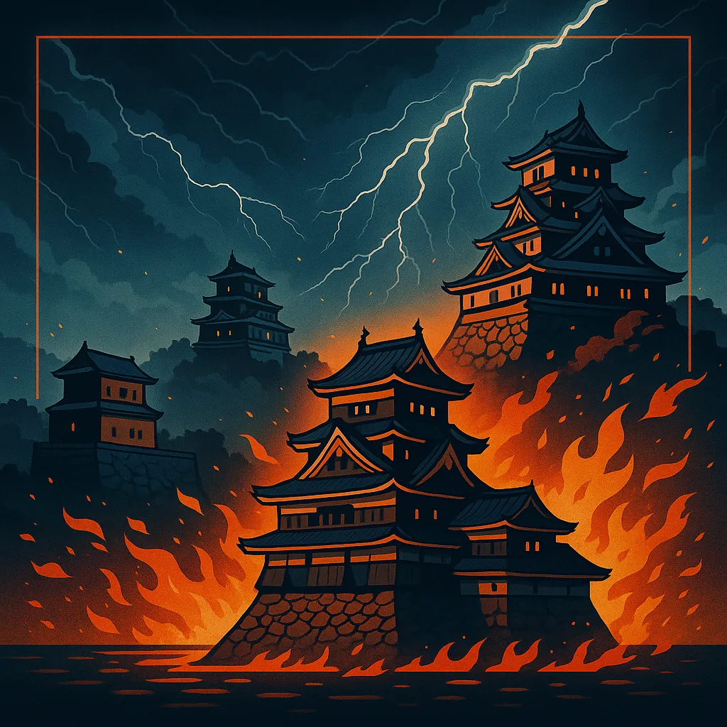 関東七名城（川越・忍・前橋・金山など）をイメージした砦と川の風景を描くカバー画像